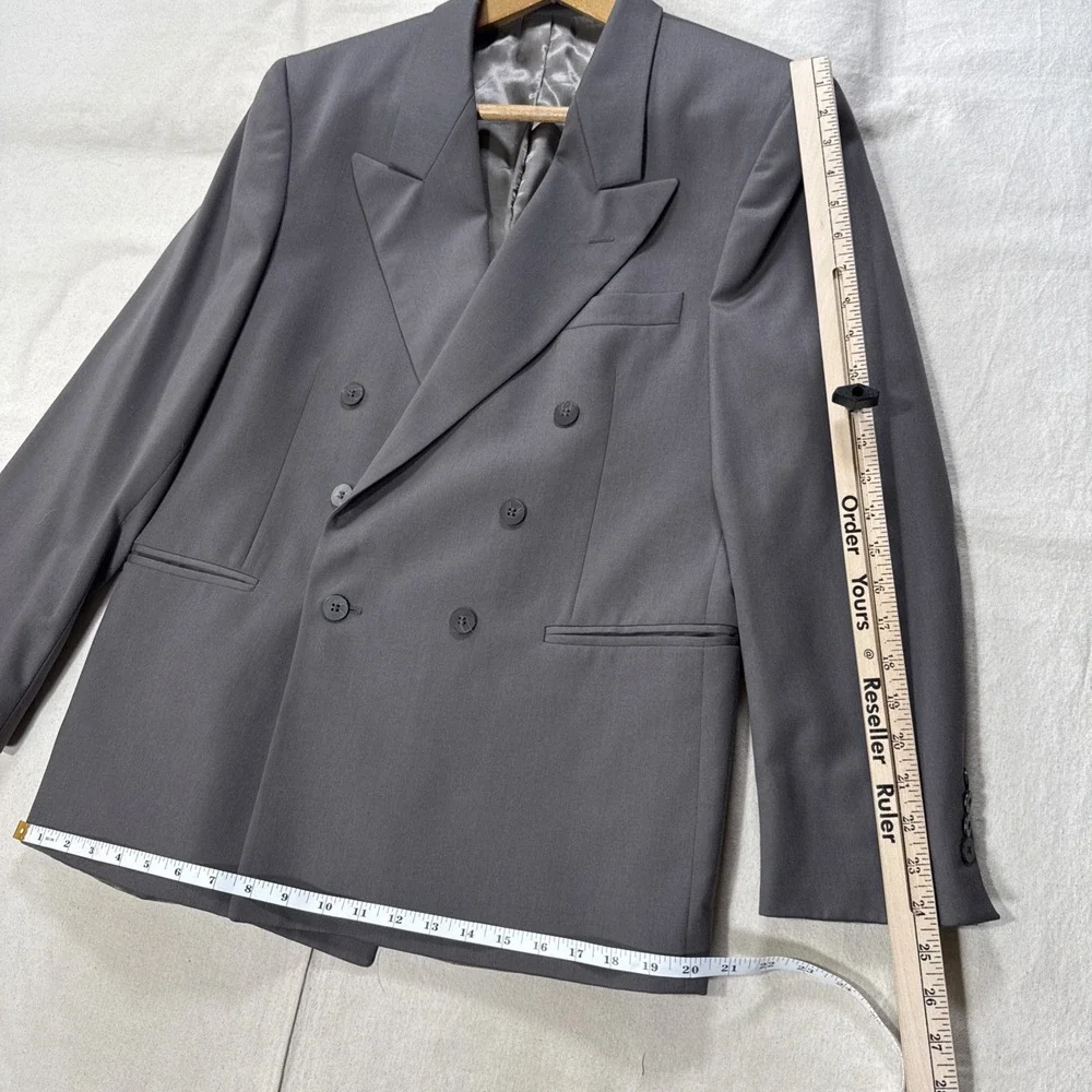 Andre Villard Men's Charcoal Gray Blazer Size 40S 100% Wool Double Breasted